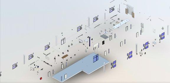 Exploded BIM view of the lighting living laboratory