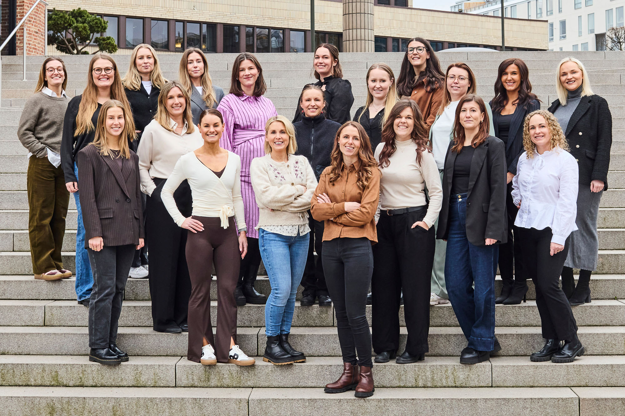 young women in a stair