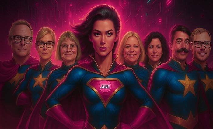 AI-generated image of the researchers as superheroes