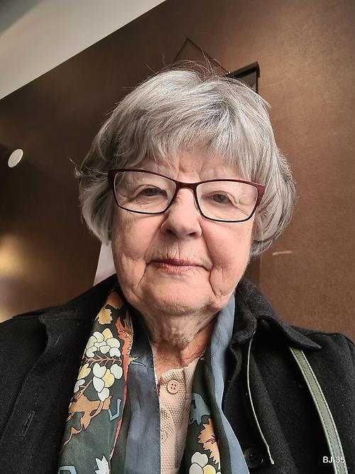 Head and shoulders image of Birgitta Jonsson. She is looking down at the camera.